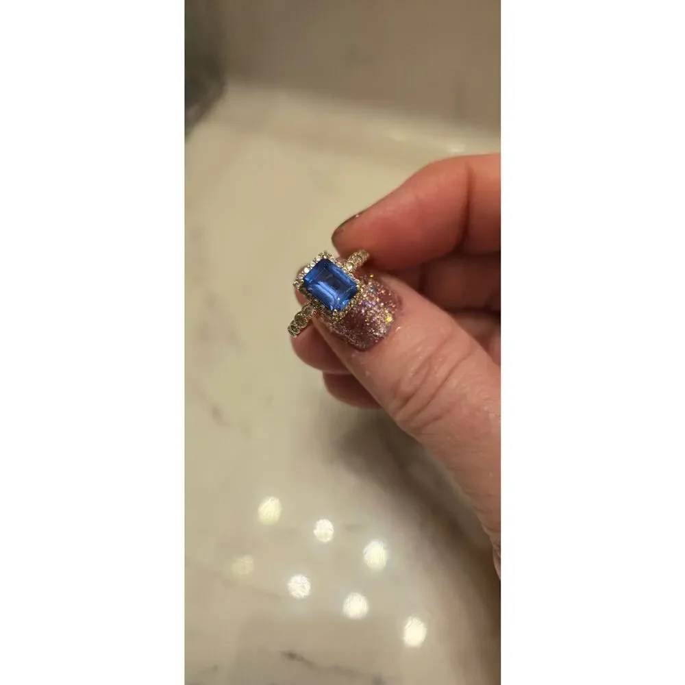 Suzy Levian emerald cut cubic zirconia halo ring size 6.5